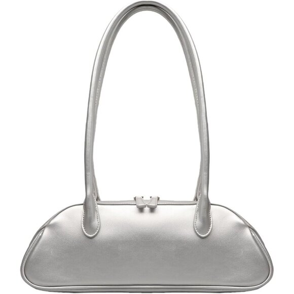 Handbags - Women’s Silver PU Leather Y2K Shoulder Bag Trendy Fashion Work Travel Bag